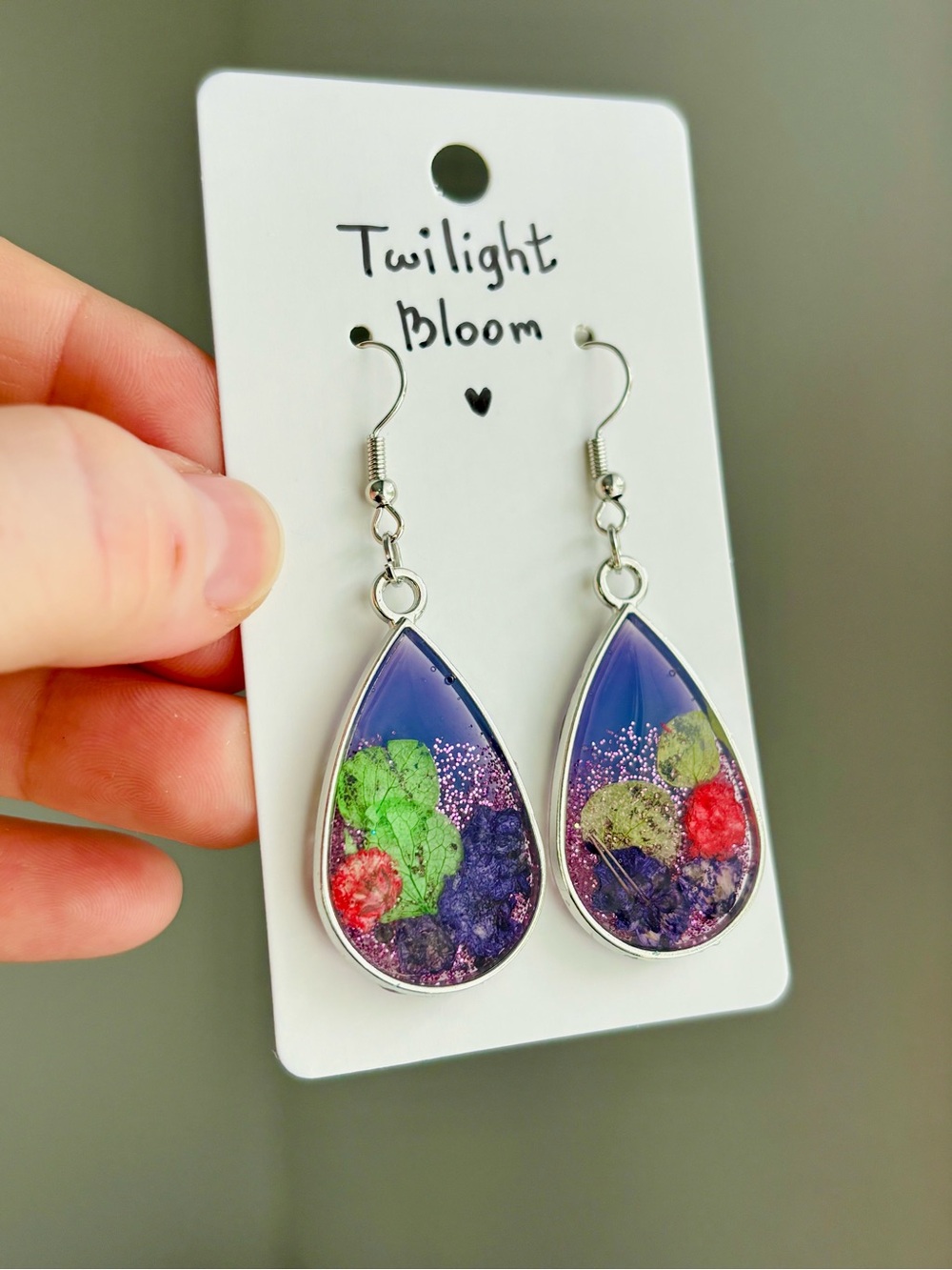 Twilight Bloom Resin Earrings Handmade Real Dried Flower Botanical Drops